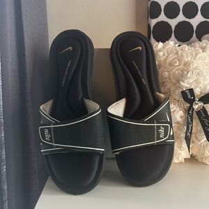 Nike Women's Black Slide Sandals with White Accents